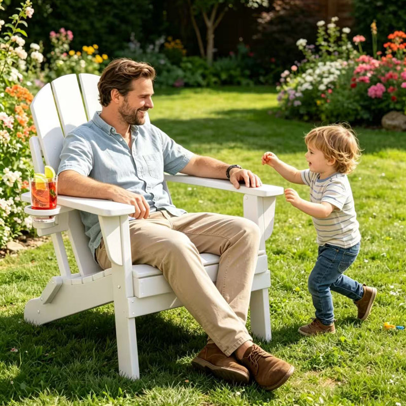 Chaise Adirondack pliante en plastique Lutie, Blanc