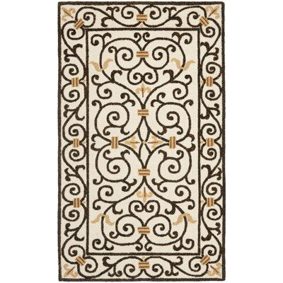 Helena Oriental Hand Hooked Wool Ivory / Dark Brown Area Rug