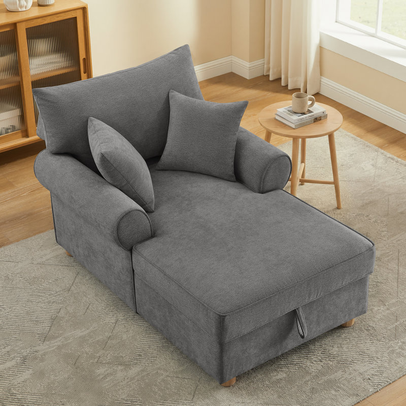 Chaise longue avec rangement en chenille de 40,16 po de largeur, Gris
