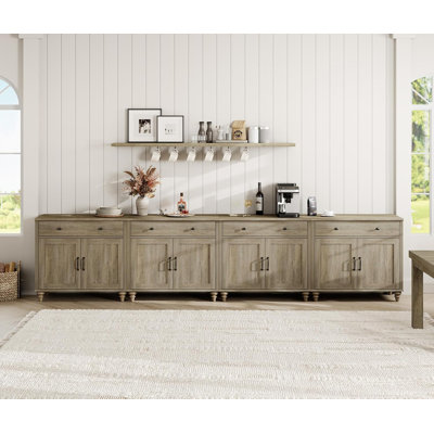 Armoire-buffet de style campagne moderne de 136 po avec 8 portes et 4 tiroirs, 4 grandes tables basses avec beaucoup de rangement,