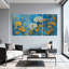 Ensemble de 3 tableaux sur toile à motif floral bleu et or-845325618