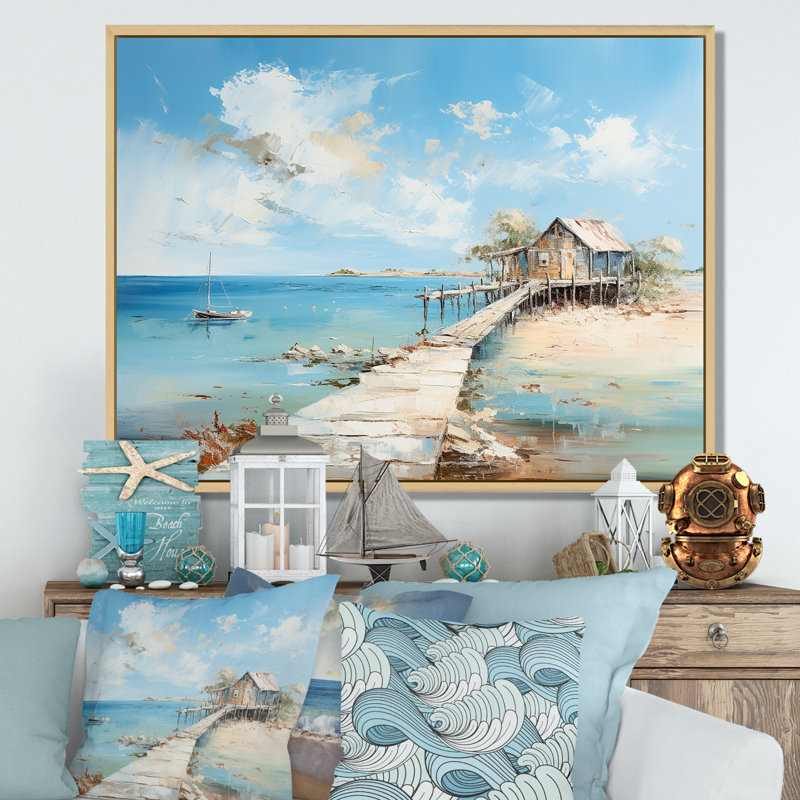 Décoration murale bord de mer, minimalisme, plage et océan, Cadre naturel flottant, H 16 po x l 32 po x P 1 po