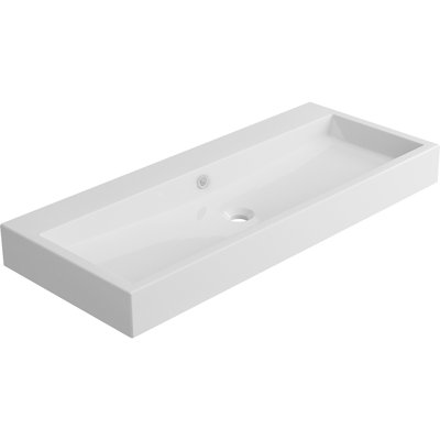 39.375" Vivaldi Trough Rectangular Bathroom Vessel Sink - Gloss White, Cast Marble, UV Resistant, Stain & Chip Resistant