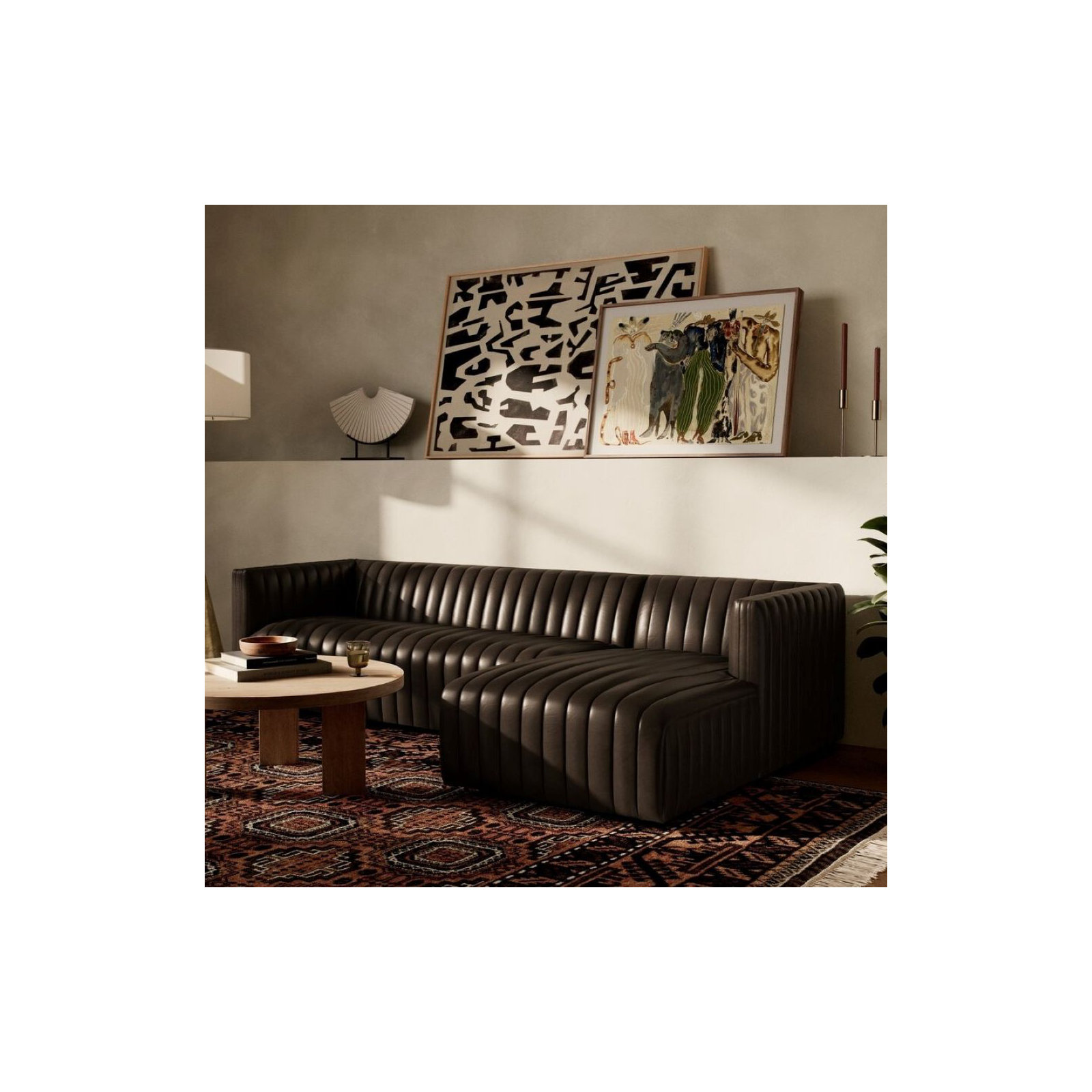 Brandt Upholstered Chaise L-Sectional, Deacon Wolf Genuine Leather, Right Hand Facing, 26.5" H x 105" W x 64" D