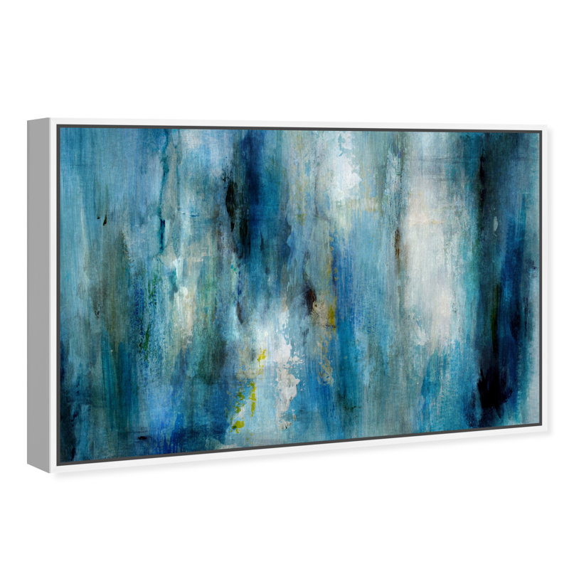 " Abstract Plenty Blue Rain, Modern & Contemporary Blue ", White Floater Framed, 10" H x 15" W 