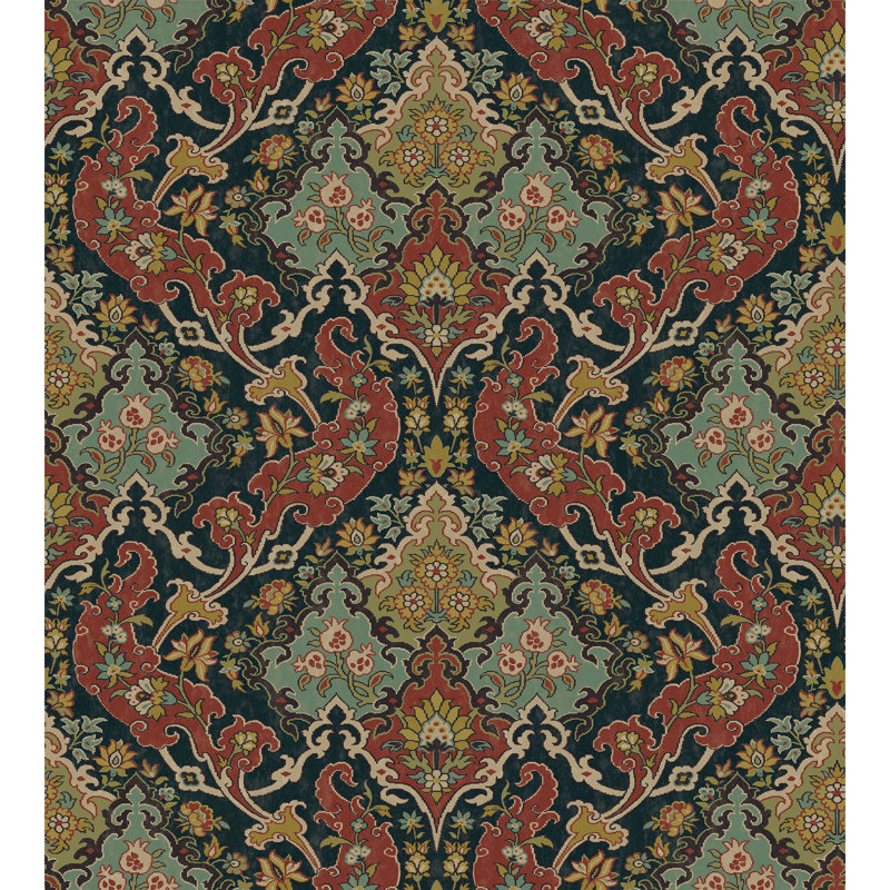 Mariinsky Pushkin Damask Wallpaper Roll, Green/Red/Beige
