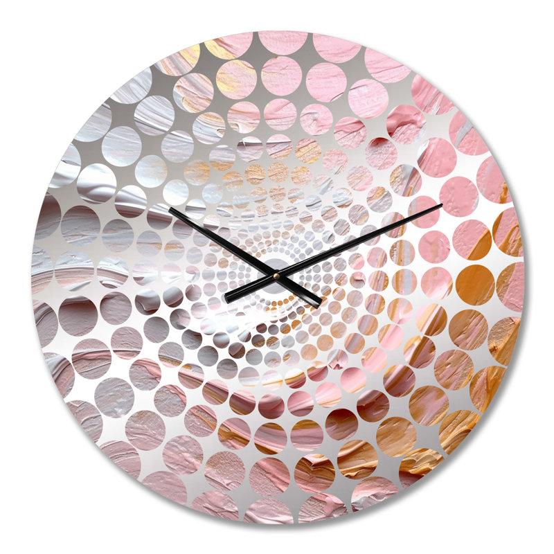 Horloge murale spirale abstraite rose et or, Petit