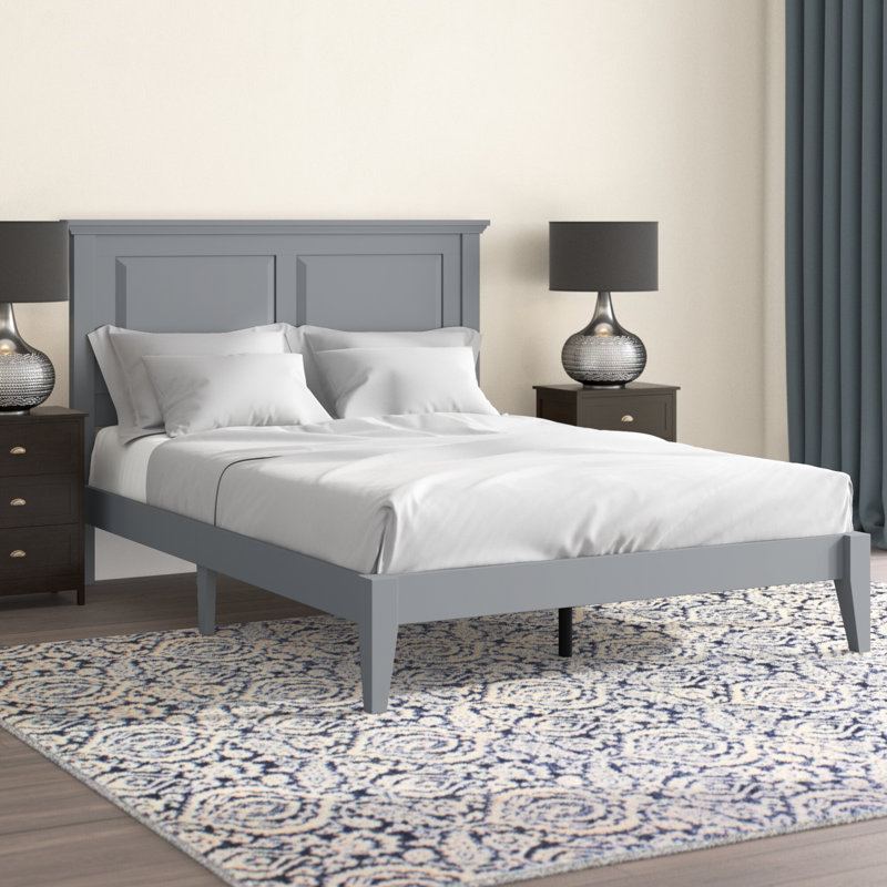 Lit plateforme en bois massif Markovich, Gris, Double