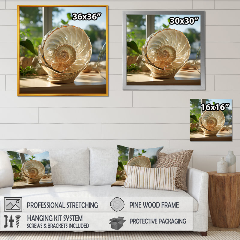 Seashell Treasures Vase sur toile, H 30 po x l 30 po x P 1 po, Cadre simple noir