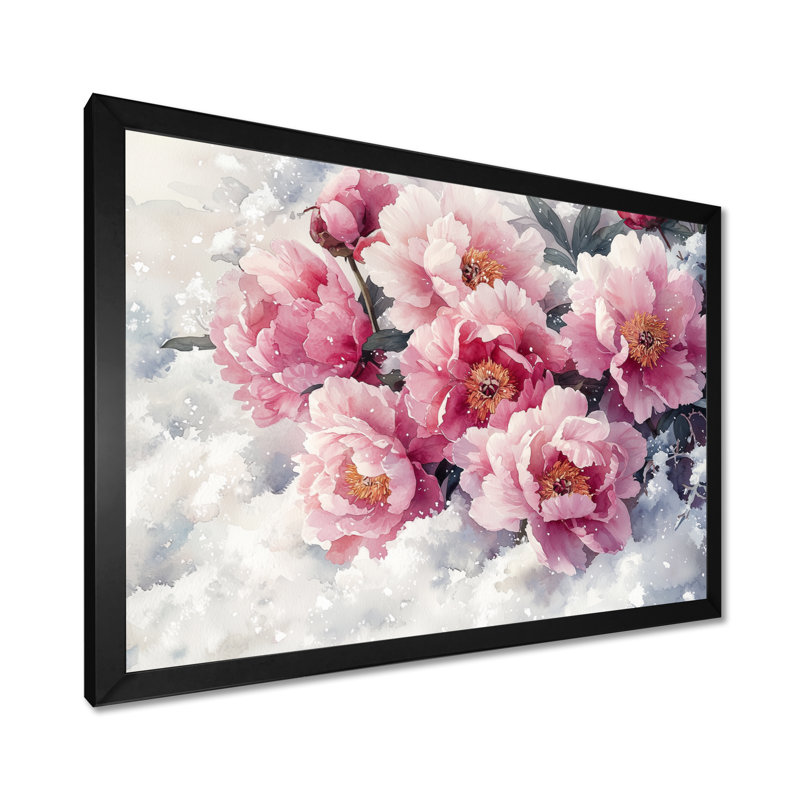 Inarah pivoines dans la neige I - pivoines, art mural, Reproduction encadrée d'une seule photo, Noir, noir, noir, noir
