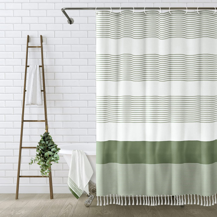 Linen Striped Shower Curtain with Hooks Included Fish Hunter
