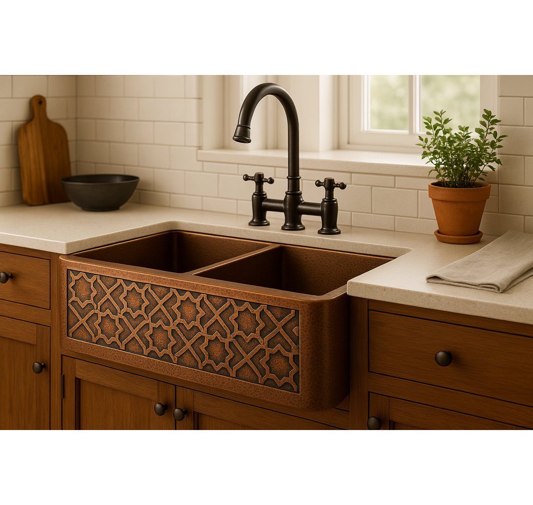 Trent Austin Design Tidworth 530mm W Double Bowl Copper Kitchen Sink
