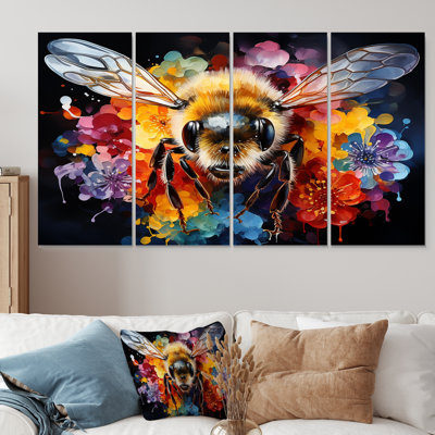 Colourful Buzzing Bees - Insects & Bugs 4 Piece Wall Art Set