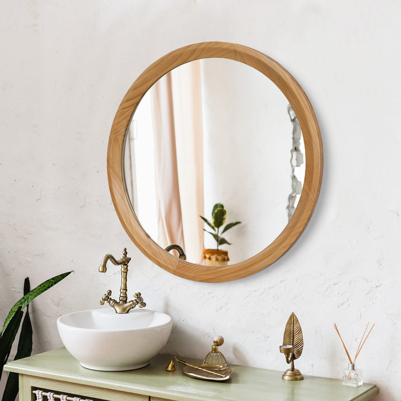 Miroir mural rond en bois naturel
