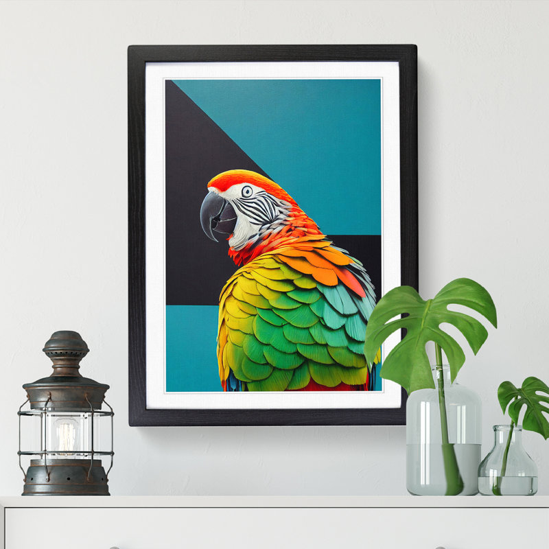 Parrot Portrait Vol.2 - Single Picture Frame Print, Black, 64cm H x 46cm W x 2cm D