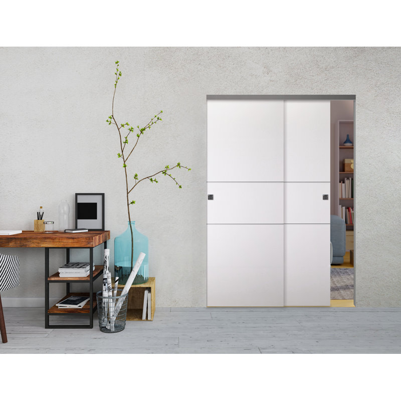 Porte coulissante en bois composite fini blanc neige 2H Optima 2H 72 "x 80", H 79,38 po x l 71,75 po