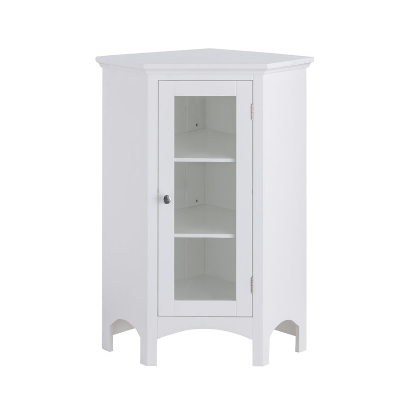 Allare Freestanding Corner Floor Storage Cabinet with Tempered Glass Door and Adjustable Shelves
