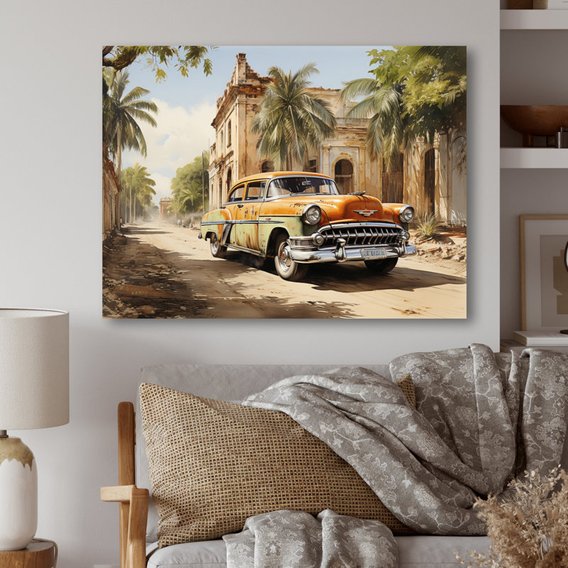«Orange Classic Cuban Car - Transport», art mural en métal, H 12 po x l 20 po x P 1 po