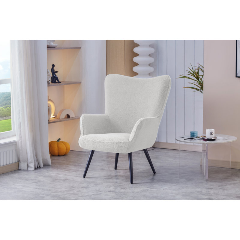 Bathory Fabric Wingback Accent Chair with Steel Legs, White