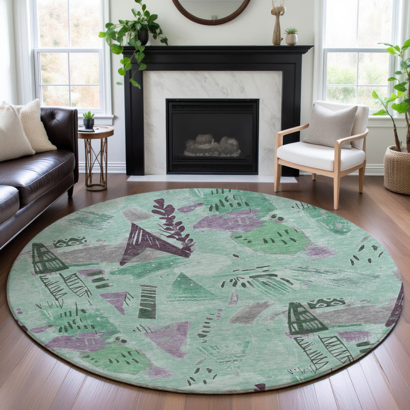 Tapis moderne de qualité supérieure lavable à la machine Harjo AMF1573, Rond 8 pi