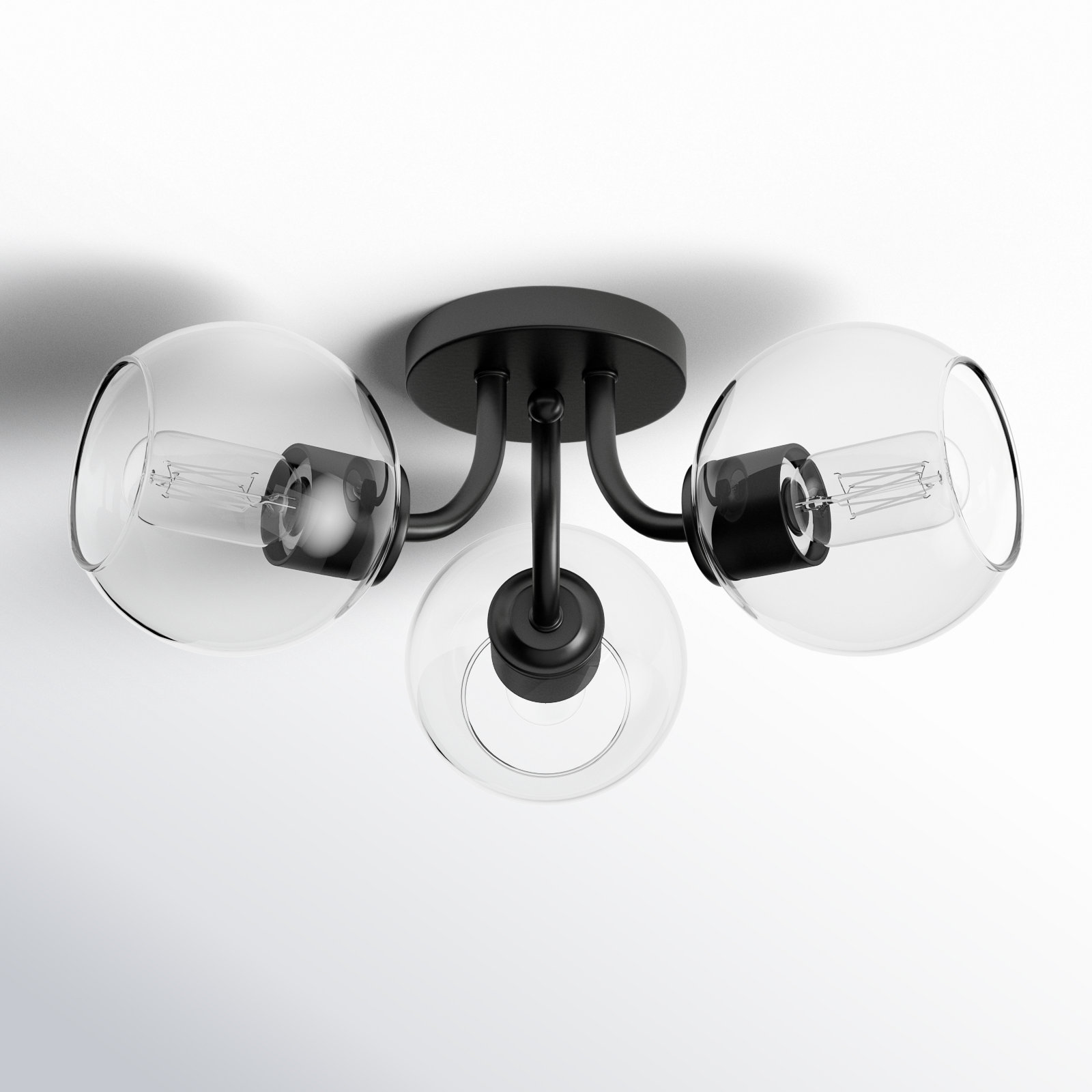 Mirianne 3 Light Glass Semi Flush Mount, Black