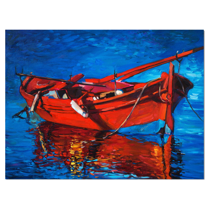 « red bateau over the ocean », peinture, H 30 po x l 40 po x P 1,5 po, Toile tendue