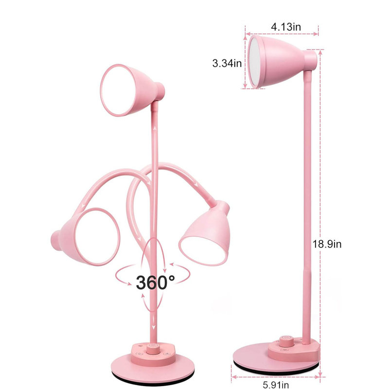 Desk Lamp with USB Charging Port, 3 Color Modes Fully Dimmable Reading Lamp, Pink, Pink