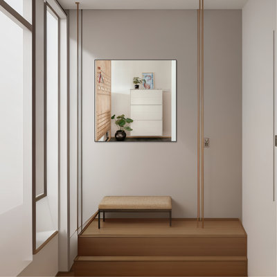 Grand miroir mural de 36 po x 36 po, cadre en aluminium noir, monté, vue panoramique, cadre moderne léger et sécuritaire de 36 po x 36 po pour salle de bain, salon, chambre à coucher, installation verticale ou horizontale