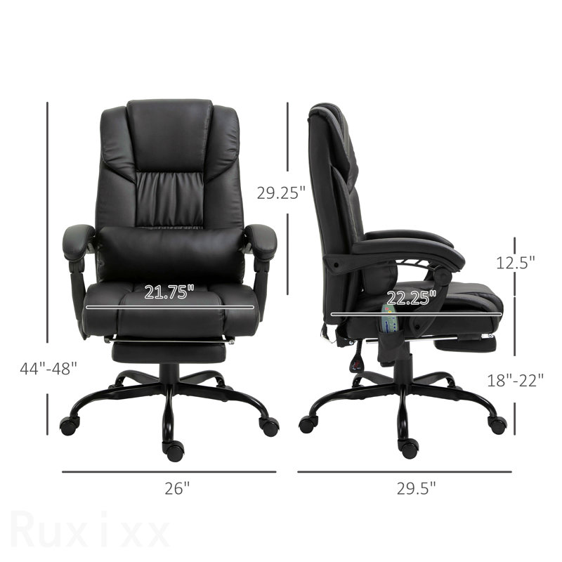 Fauteuil de bureau noir à haut dossier de massage, avec 6 points de vibration, fauteuil d'ordinateur inclinable en cuir PU, fauteuil de bureau ergonomique, avec repose-pieds réglable en hauteur et télécommande