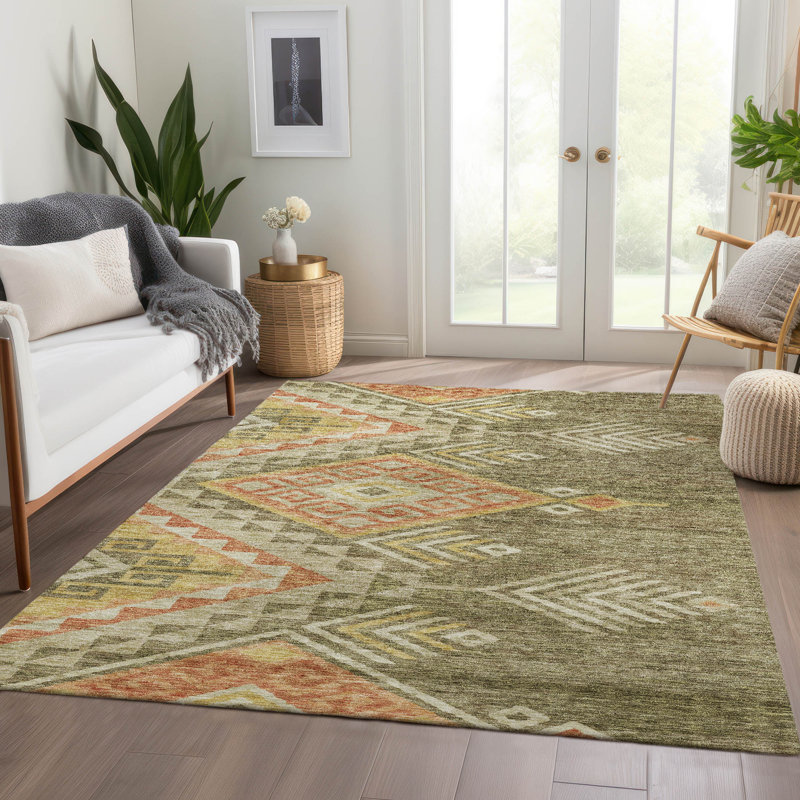 Tapis vert intérieur / extérieur lavable à la machine Chayden ACN1091, Rectangle 10 pi x 14 pi