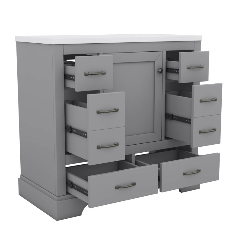 Meuble-lavabo 36 po avec six tiroirs et séparateur de tiroir réglable, Gris