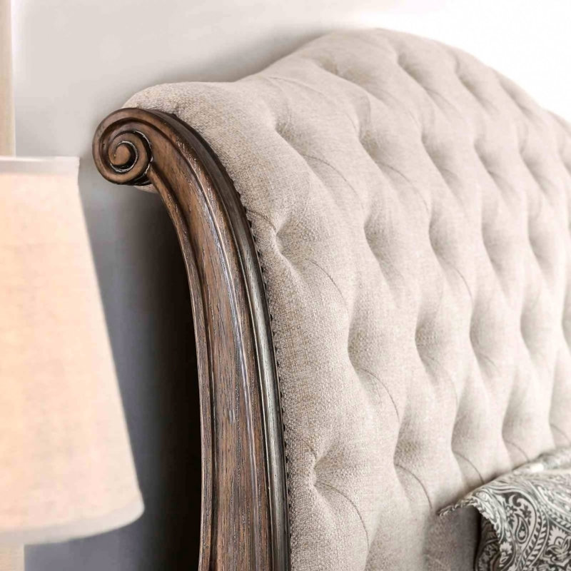 Mobilier de chambre à coucher lit de style rustique rustique en tissu beige