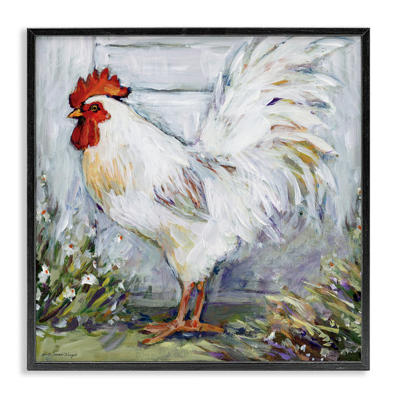 Coq dans un jardin de fleurs, estampe numérique encadrée, design par Susan Winget, H 12 po x l 12 po