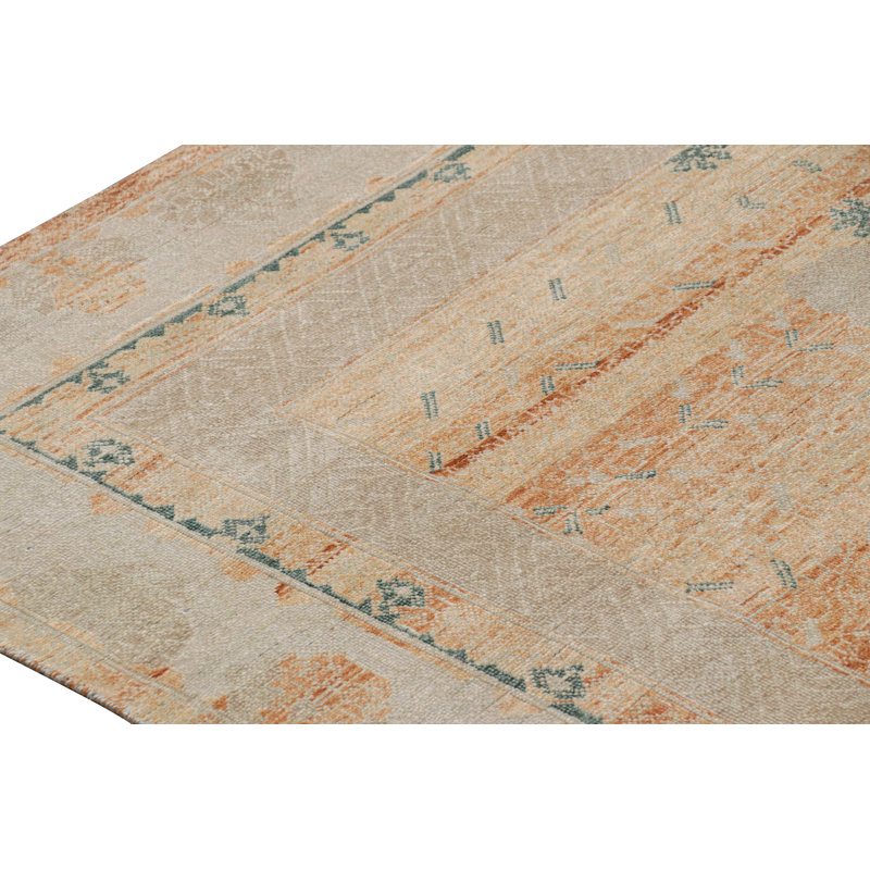 Rug & Kilim's Transitional Rug In Orange And Gray With Geometric Patterns