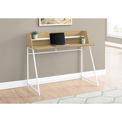 Bureau d'ordinateur 48 "contemporain avec tablettes de rangement pour bureau personnel, stratifié naturel et métal blanc | Idée cadeau