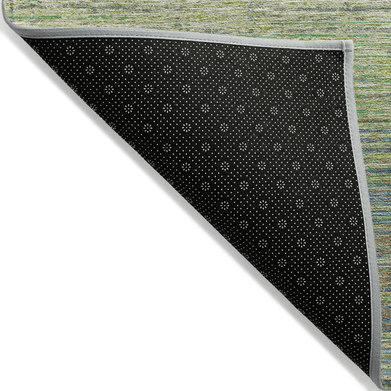 Machine Washable Green and Blue Synthetic Stripe Rug