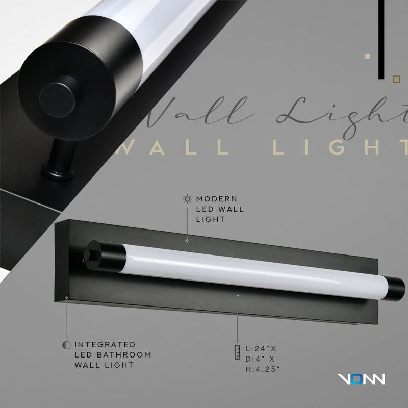 Procyon Sleek 24" Black Integrated LED Bathroom Wall Light