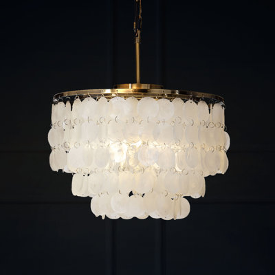 Chyrl 3 - Light Coastal Natural Capiz Shell Tiered Chandelier for Dining Table