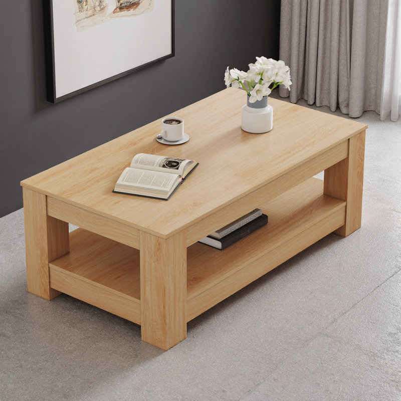 Table basse moderne avec rangement à 2 niveaux, centre de table en panneau de fibres à densité moyenne pour le salon, capacité de poids élevée et assemblage facile