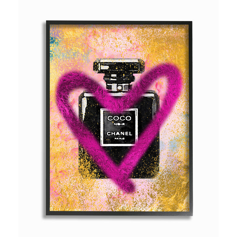 «Fashion Designer Perfume Pink Gold Textured Paint», art textuel, H 20 po x l 16 po, Giclée encadrée noir minuit