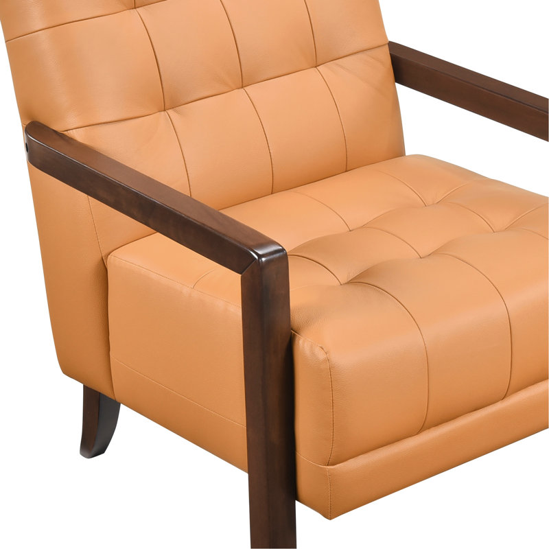 Chaise rembourrée en cuir orange avec structure et dossier 100% pieds d'appoint en noyer, Orange