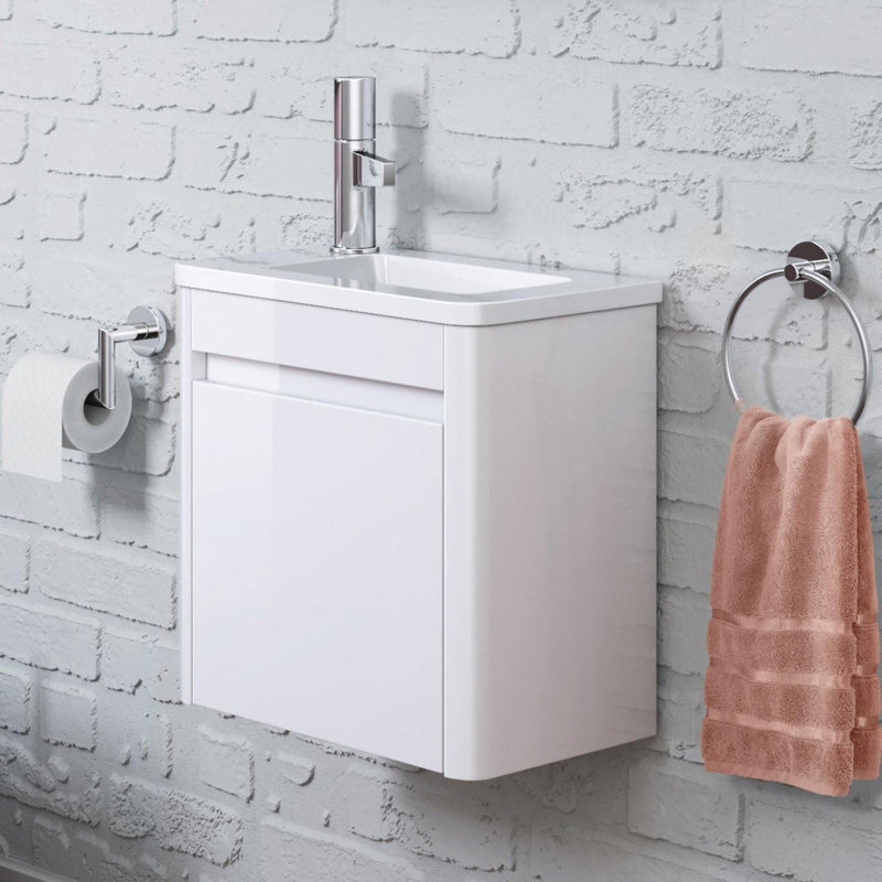 iBathUK Denver 400 Wall Hung Cloakroom Unit & basin Right Hand - White