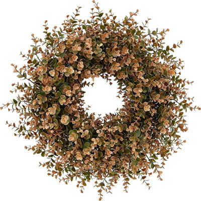 Artificial Autumn Boxwood Wreath for Front Door, Rustic Fall Foliage Decor for Porch, Window, Home, Harvest Festival and Thanksgiving Seasonal Decoration