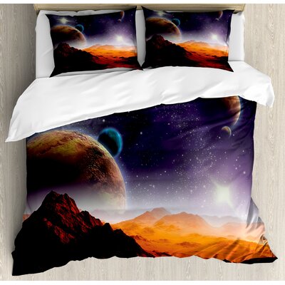 Galaxy Purple/Orange 3 Piece Duvet Cover Set -  Ambesonne, nev_10041_queen