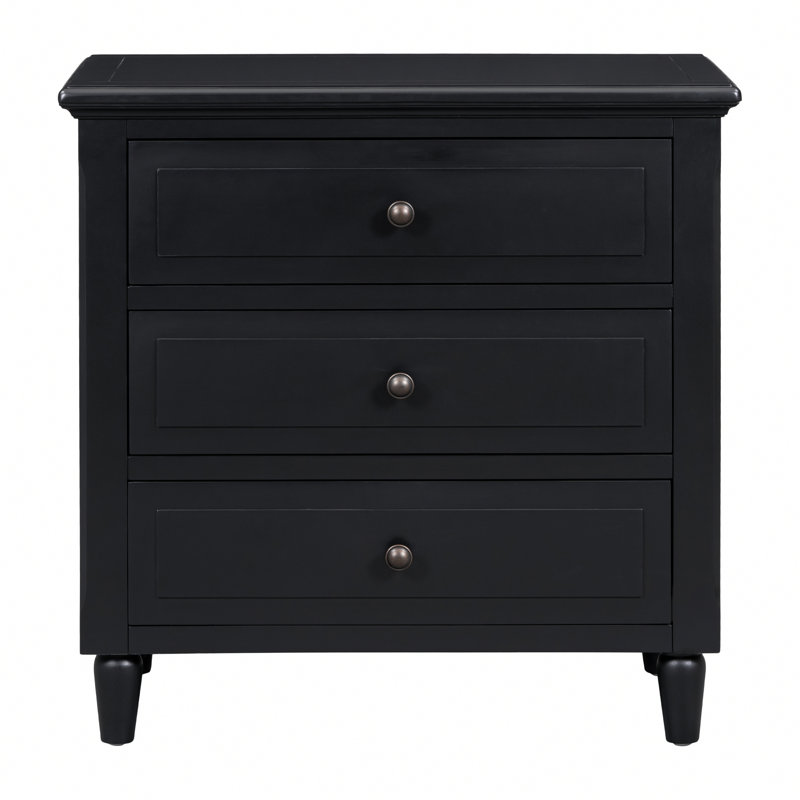 Table de chevet 3 tiroirs en bois pour chambre à coucher moderne, Noir