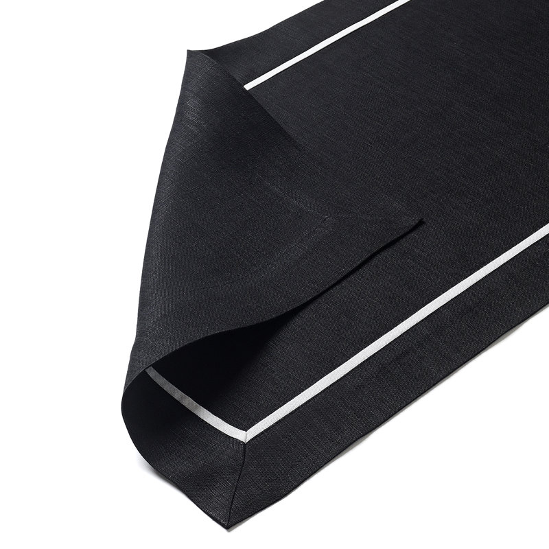 D'Moksha Homes Reversible Linen Table Runner, 108" L x 14" W, Black/White