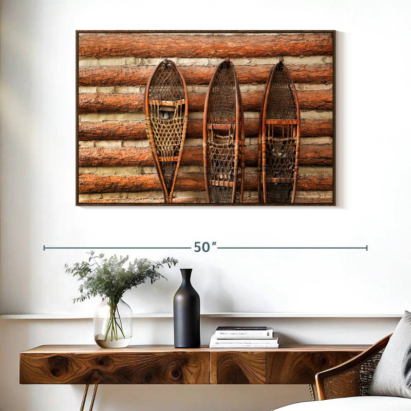 Vintage Snow Shoes, Floating Frame Walnut, 40" X 27"