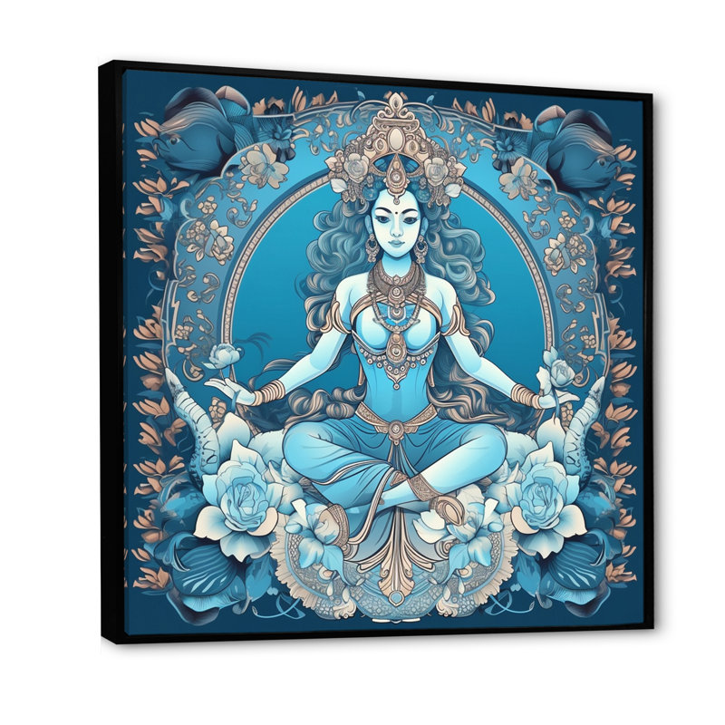 Divine Déesse Yogini en bleu sur toile, H 16 po x l 16 po x P 1 po, Cadre flottant noir