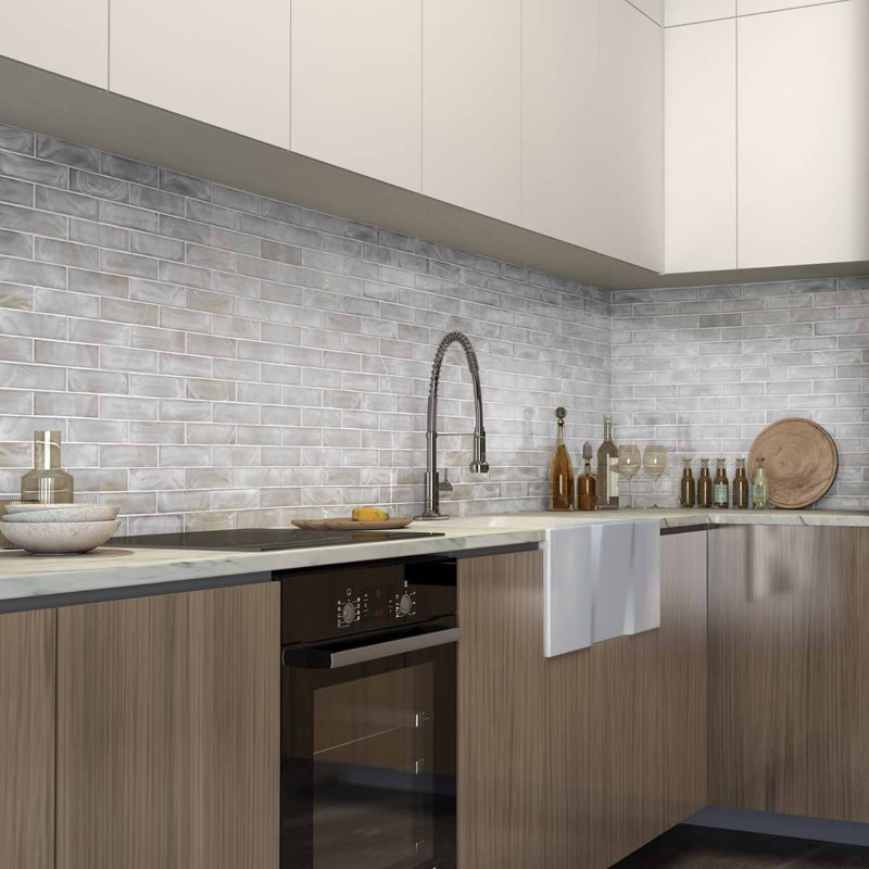 Magico 12x12 Iridescent Polished Glass Mosaic Tile, Pearly White
