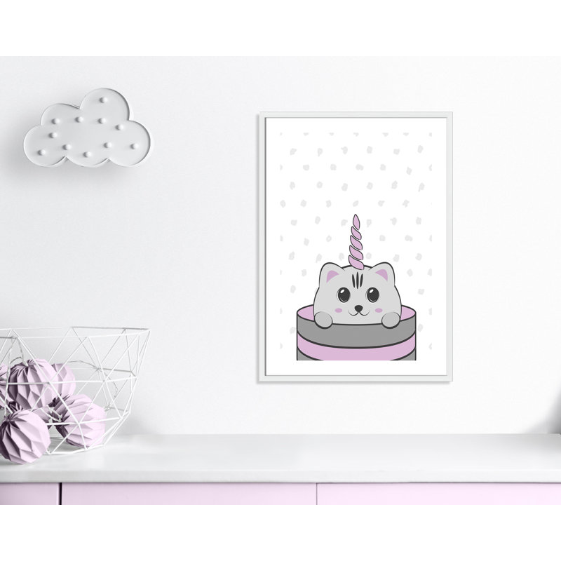 Caticorn I Framed Art, 34.5" H x 24.5" W x 1.18" D, White Frame